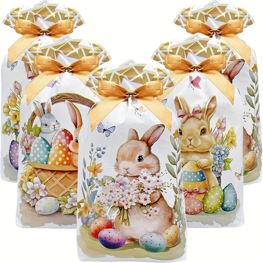 50-Pack Easter Bunny Gift Bags with Ribbons