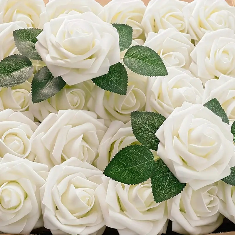 25-Piece Real Touch Ivory Roses: Artificial Flowers for Timeless Elegance