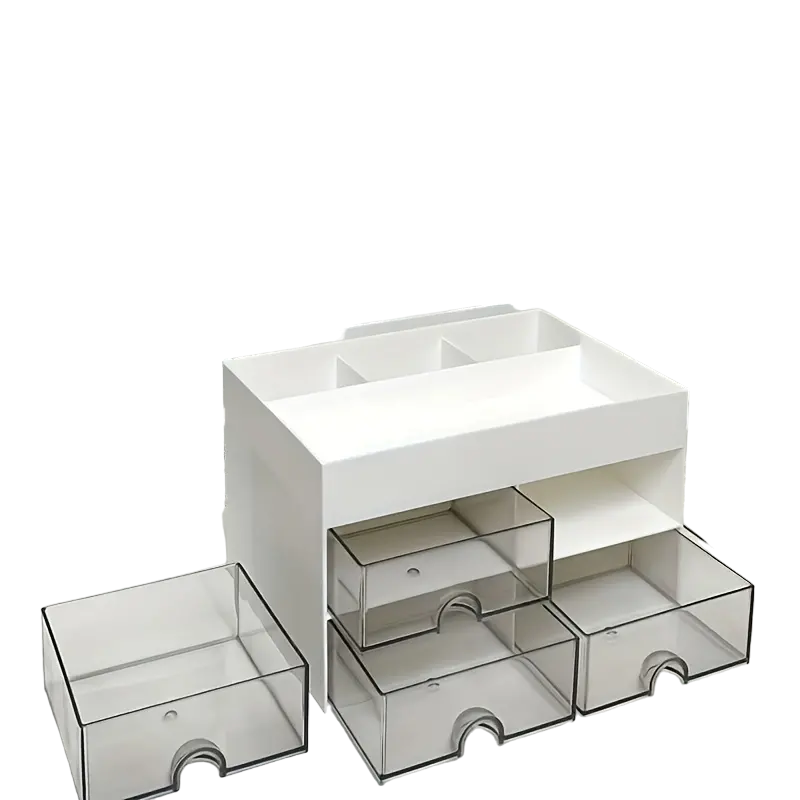 White Acrylic 4-Drawer Desktop Organizer with Open Tray Top