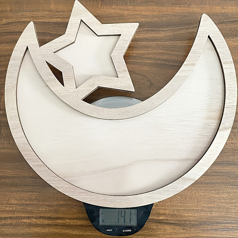 Wooden Moon and Star Snack Tray Decor