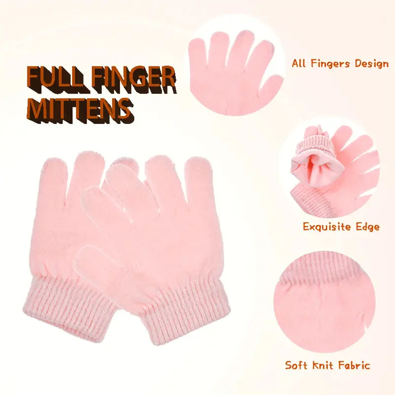 Cozy Kids' Winter Knitted Hat, Scarf, and Glove Set - Pink