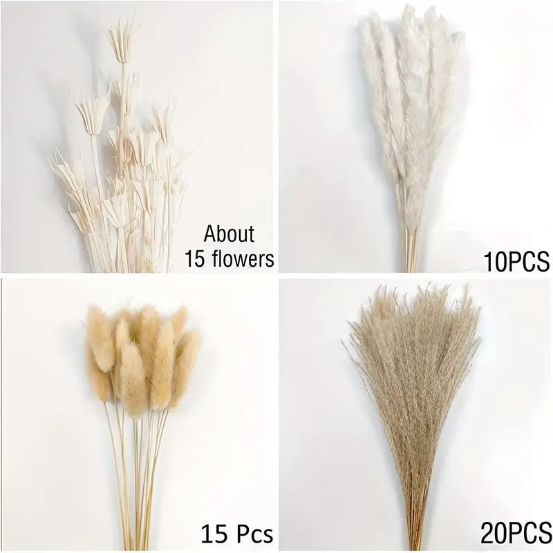 Real Touch Dried Flower Set - 50pcs Artificial Rabbit Tail Reed Set (90cm)
