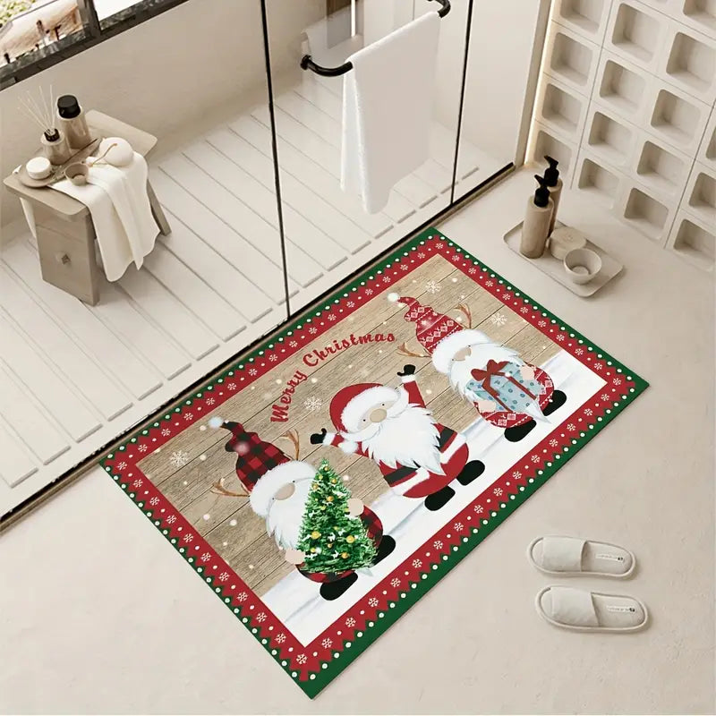 Merry Christmas Kitchen Rug - Festive Red and Green Polka Dots
