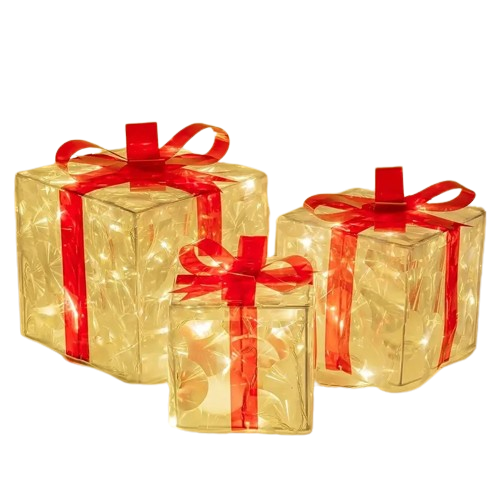 Sparkling Trio: Festive LED Christmas Gift Boxes Set