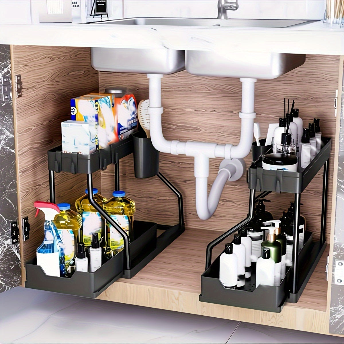 Space-Saving 2-Tier Pull-Out Storage Organizer