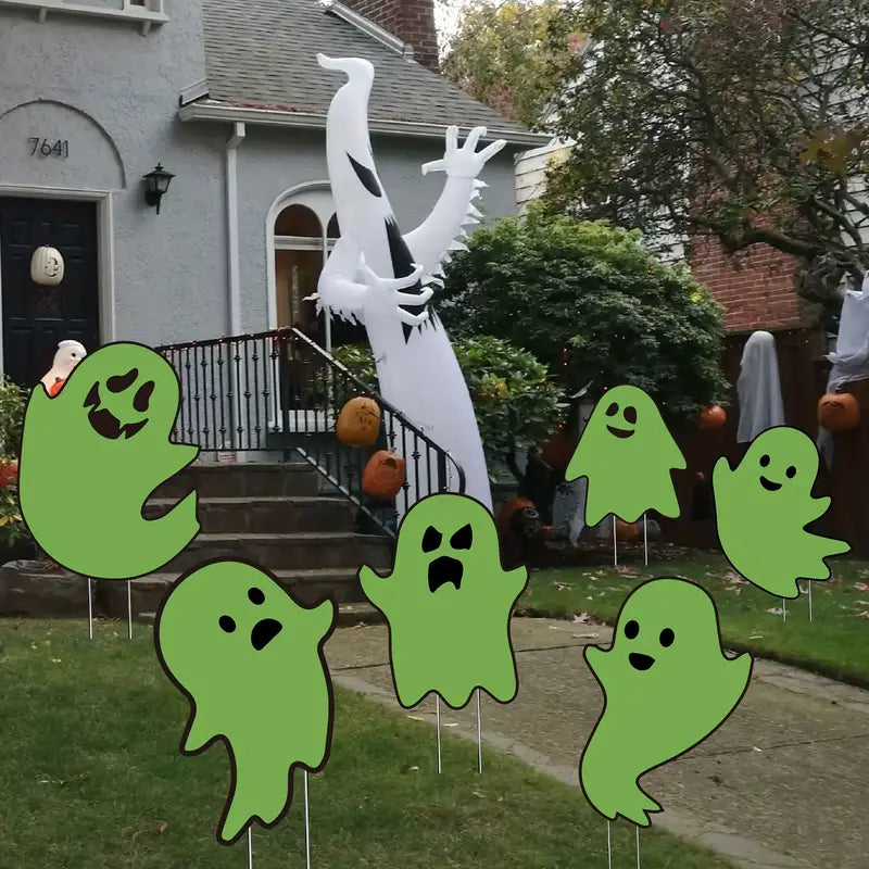 NNTM Illuminate Your Garden with 6 Luminous Ghost Yard Stakes! Elevate Your Halloween, Garden, and Outdoor Decor