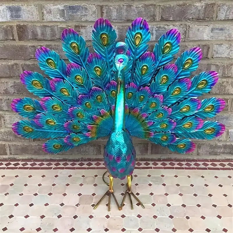 Exquisite Painted Peacock Garden Sculpture - Elegant Metal Animal Figurine for Easter