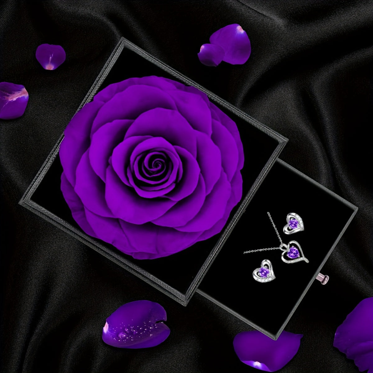 Elegant Heart-Shaped Jewelry Set with Purple Gemstones