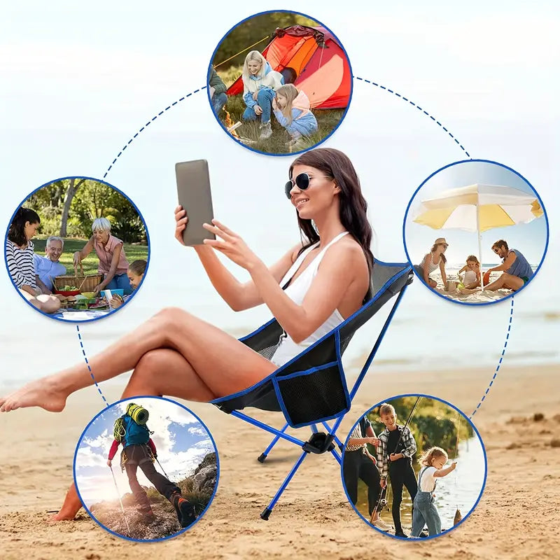 Ultralight Folding Camping Chair with Side Pocket - Sapphire