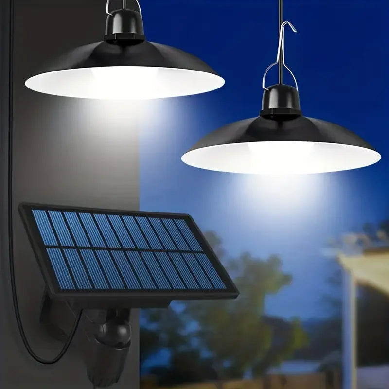 Double Head Solar Hanging Light Motion Sensor - LED Pendant Lamp with Remote Control