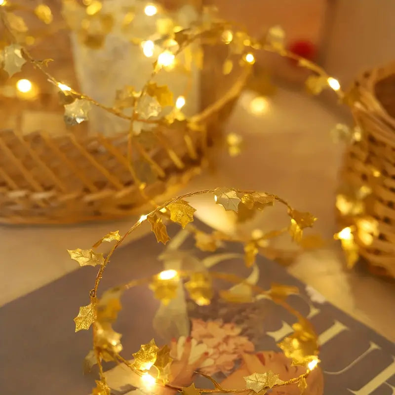 1-Pack LED Golden Leaf Fairy Lights - Firefly Starry Lights
