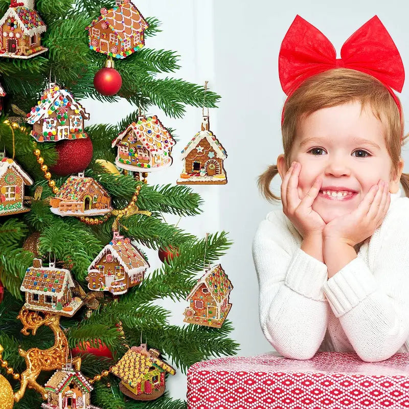 Wooden Christmas Ornaments: 15pcs Colorful Gingerbread Candy House Theme Festive Holiday