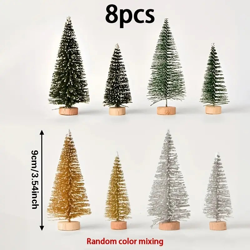 Set of 8 Pine Needle Christmas Tree Micro Bonsai Decorations