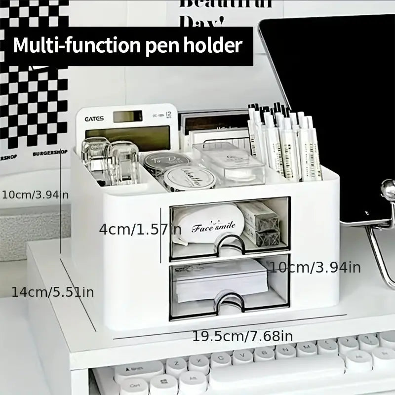 White Acrylic 4-Drawer Desktop Organizer with Open Tray Top
