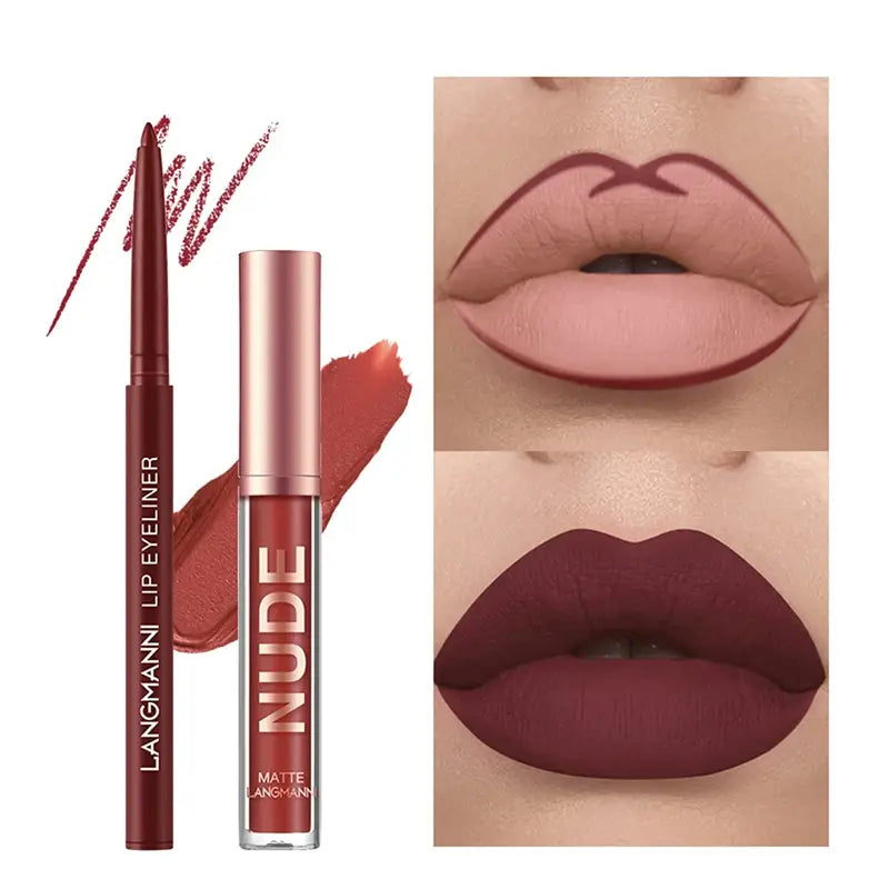 12 Matte  Velvet Nude Liquid Lipstick + Lip Liner Set Lip Gloss