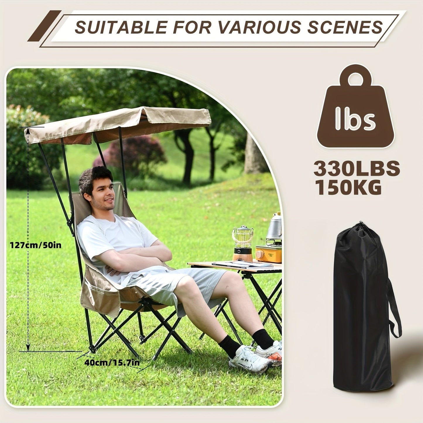 Foldable Camping Chair with Sunshade