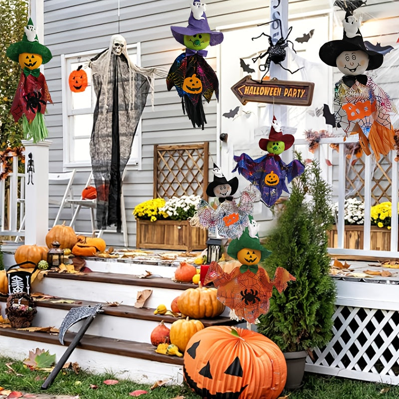 Halloween Hanging Ghosts Pumpkin & Straw Decorations Set