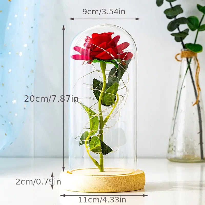 Eternal Rose LED Light Foil Flower in Glass Cover(Red)