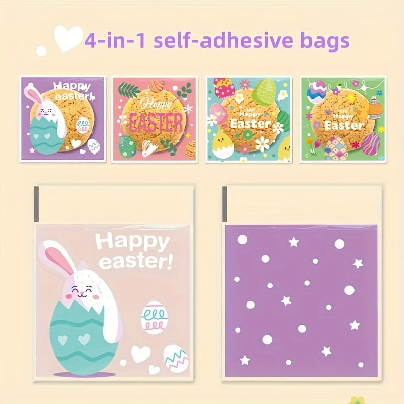 100pcs Easter Self-Adhesive Cartoon Plastic Bags