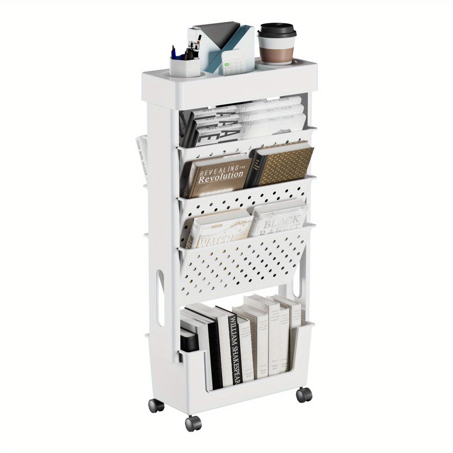 Wheeled Book Storage Rack Organizer (5-Tier)