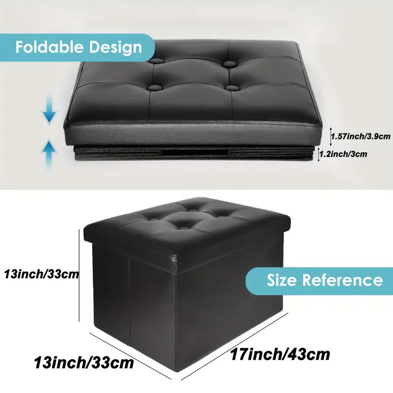 Foldable Leather Storage Stool - Stylish Lodge Design