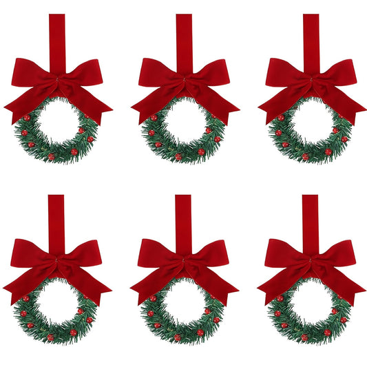 Small Christmas Wreaths with Red Bows (6pcs)