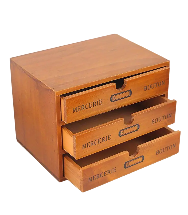 Timeless Elegance: 3-Layer Vintage Wooden Desktop Organizer