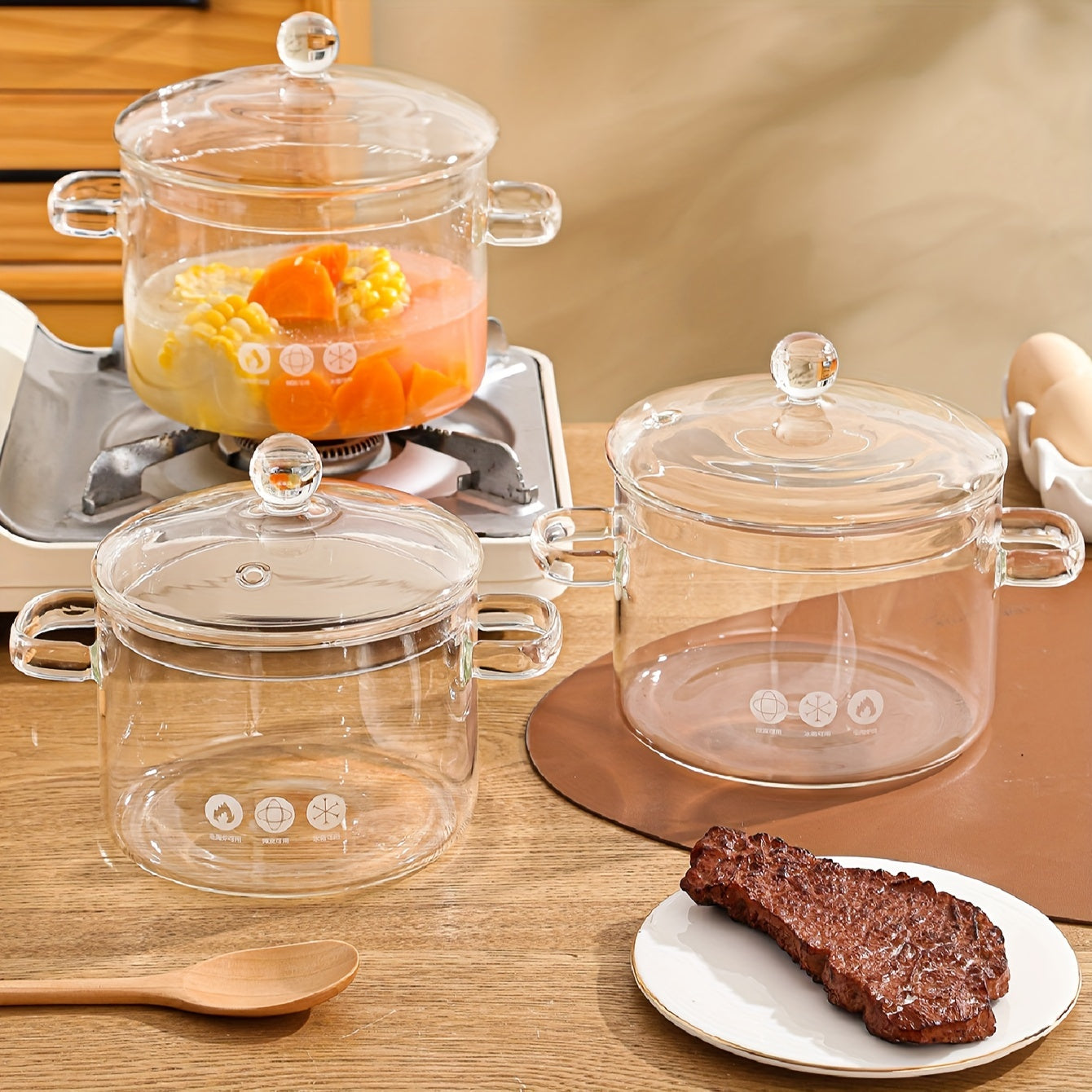 Amber Glass Soup Pot with Lid