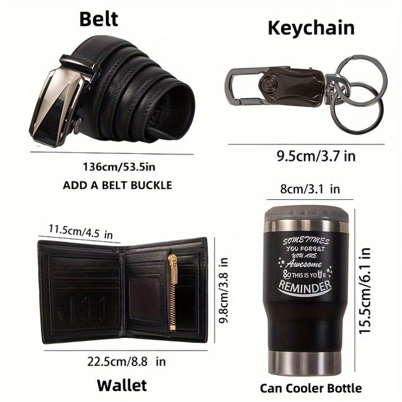 Men's Gift Set with Wallet Belt Keychain (6pcs)