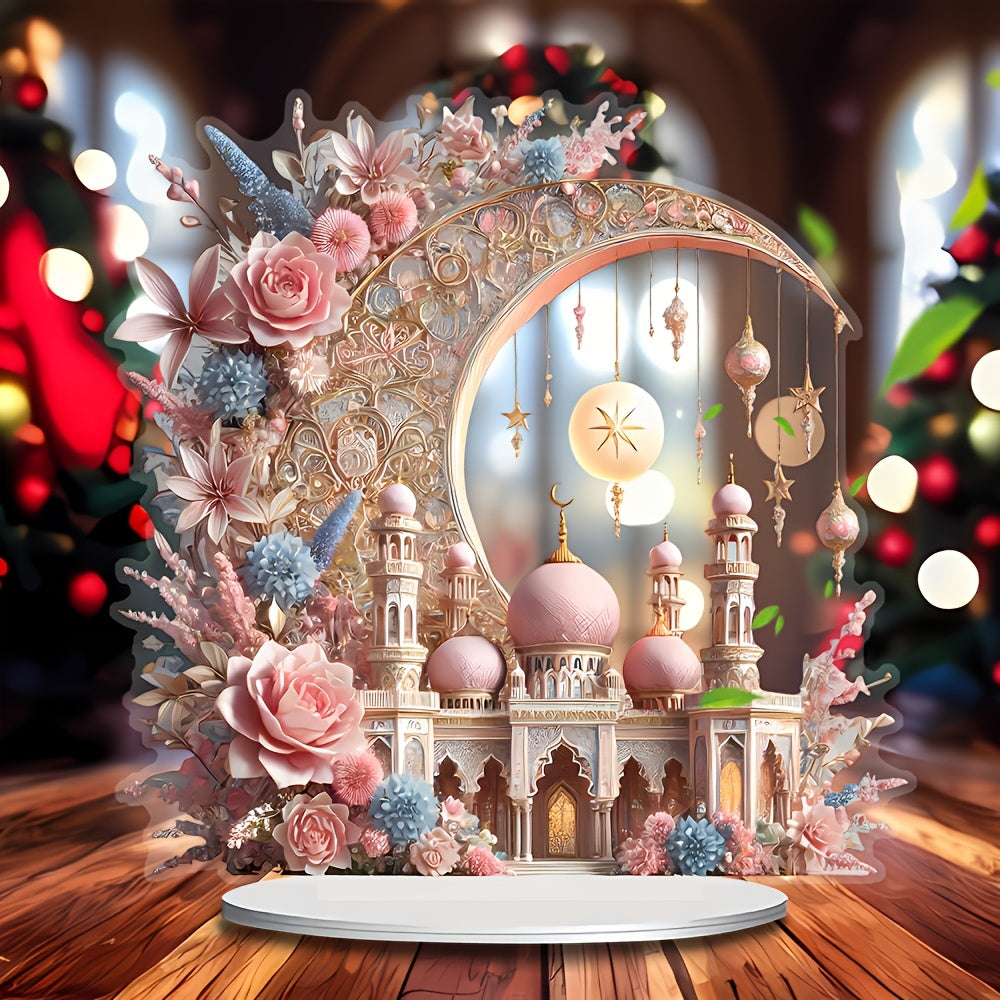 2D Ramadan Crescent Moon & Mosque Acrylic Decor