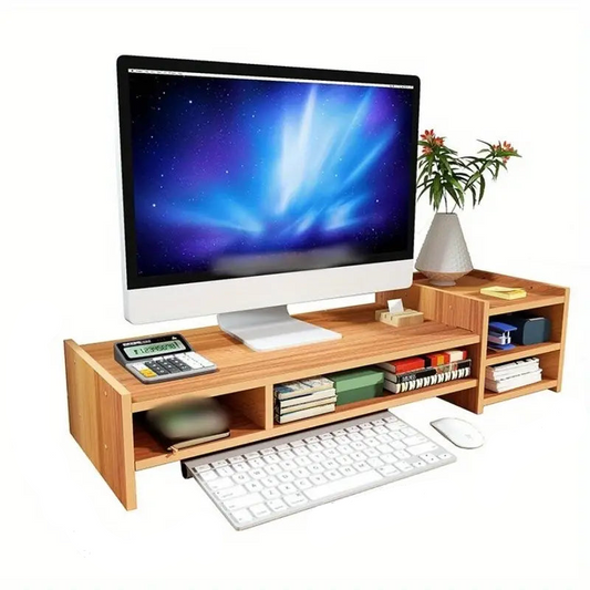 Elevate your workspace with this stylish wooden monitor stand