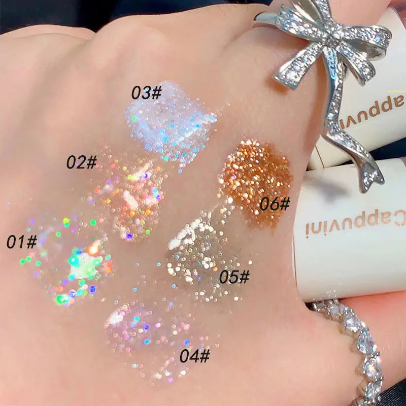 6 Color Liquid Eyeshadow with Highlight Sequins - Sparkling, Waterproof, and Long-Lasting Makeup