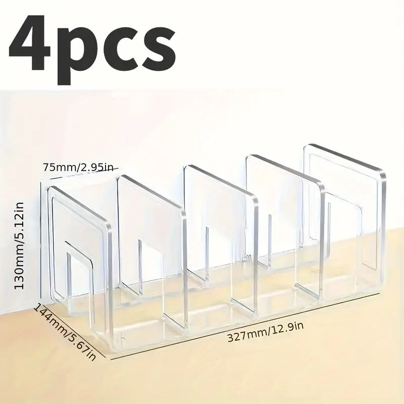 Clear Closet Storage Dividers Rack - Set of 4, Detachable Cupboard Shelf Organizers