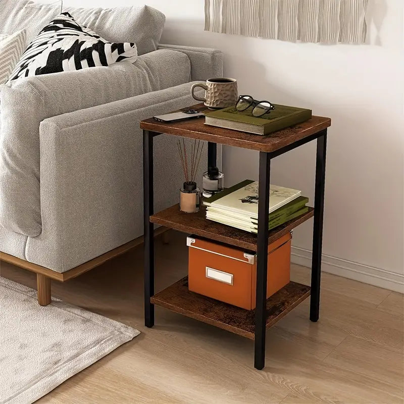 3-tiers Bedside Table - Wood Storage Rack
