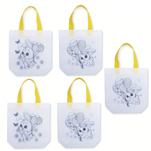 5pcs Easter Tote Bags with Bunny and Egg Design