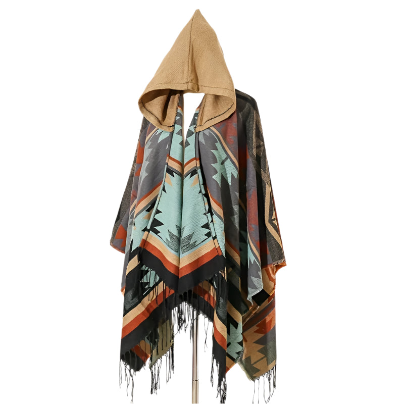 Windproof Cape Boho Geometric Shawl Wrap with Fringe