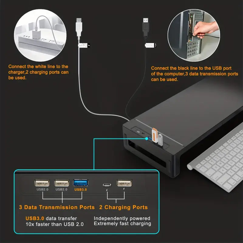 Ultimate Monitor Stand Riser: USB Hub, Data Port, and TYPE-C Charging Powerhouse