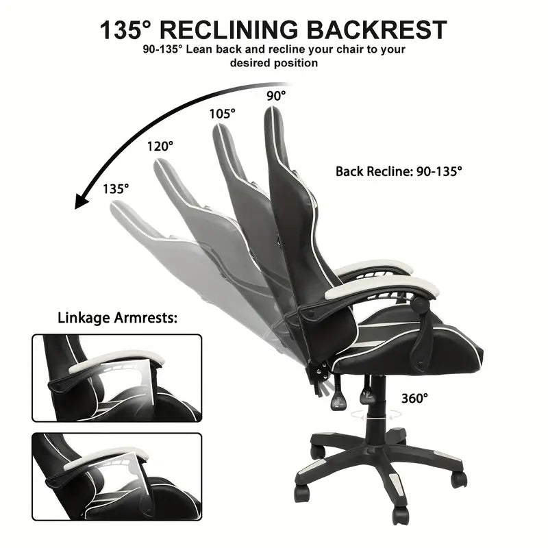 Ultimate Gaming Throne: Reclining High Back PU Leather Gaming Chair with Ergonomic Design and Memory Foam Cushion