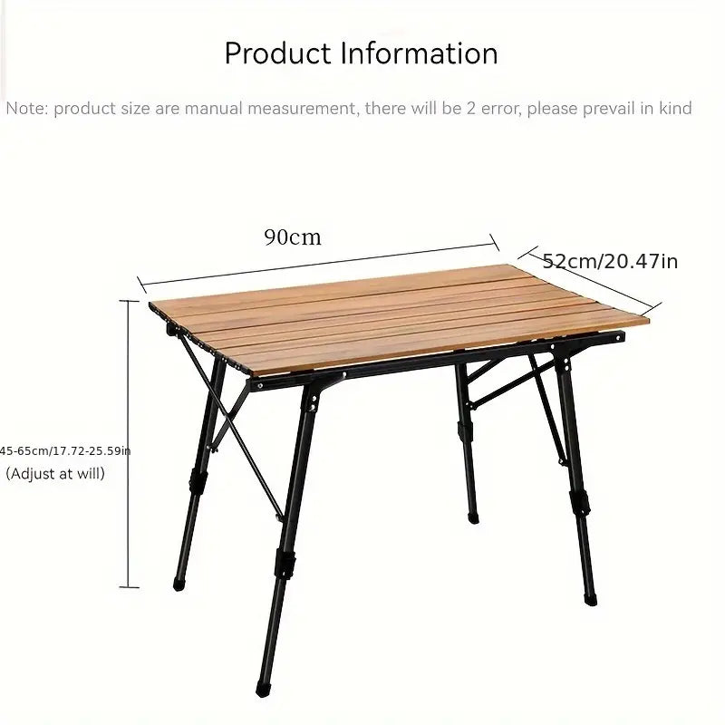 Outdoor Folding Aluminum Alloy Table - Large Wood Grain, Tripod Base