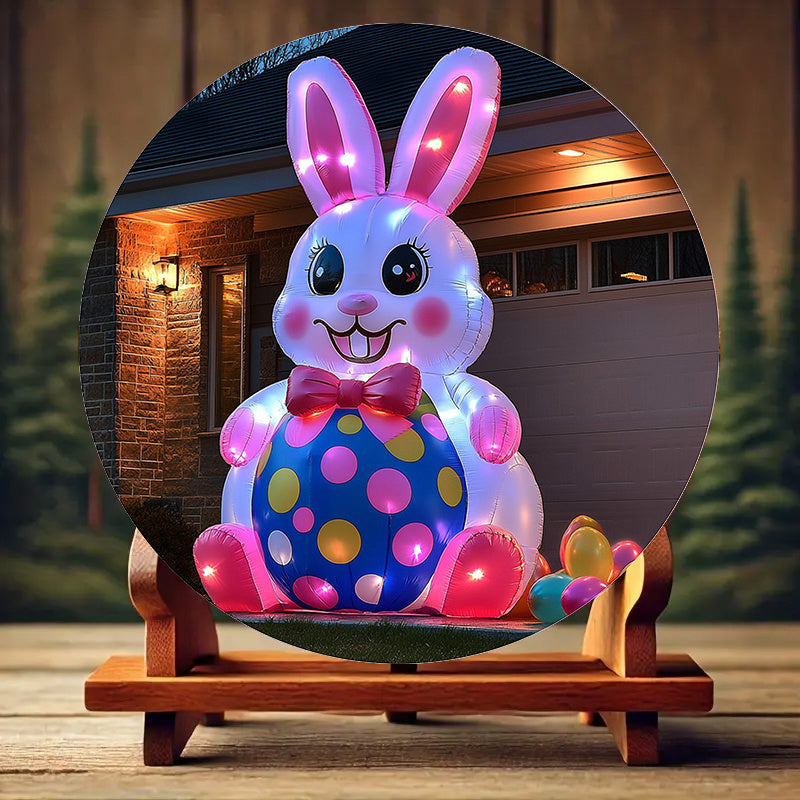 Inflatable Easter Bunny on Polka-Dot Egg Decoration