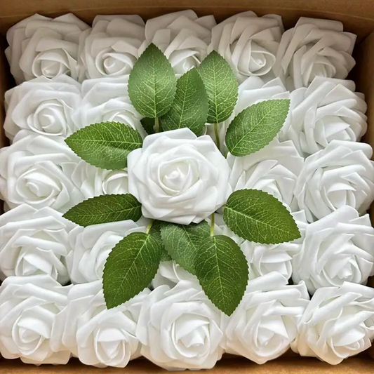 50-Piece Silk Black Roses Combo Box Set | Artificial Flowers(White)