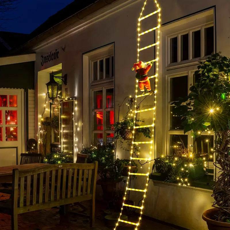 Santa's Festive Climb: Illuminated Christmas Ladder Light