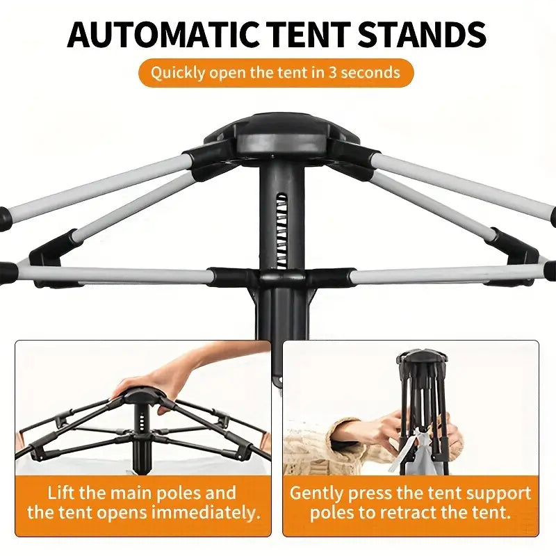 Hexagonal Fiberglass Pole Camping Tent - Silvery Glue Beige, 4-Person Capacity