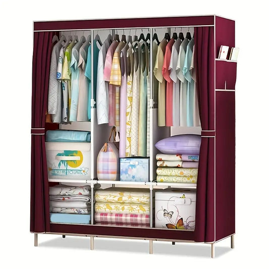 3-Column Floor Standing Cloth Wardrobe | Large Capacity Storage Organizer(Burgundy)