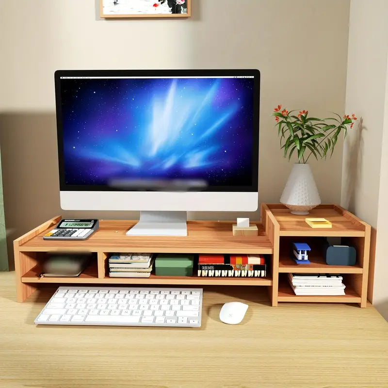 Elevate your workspace with this stylish wooden monitor stand