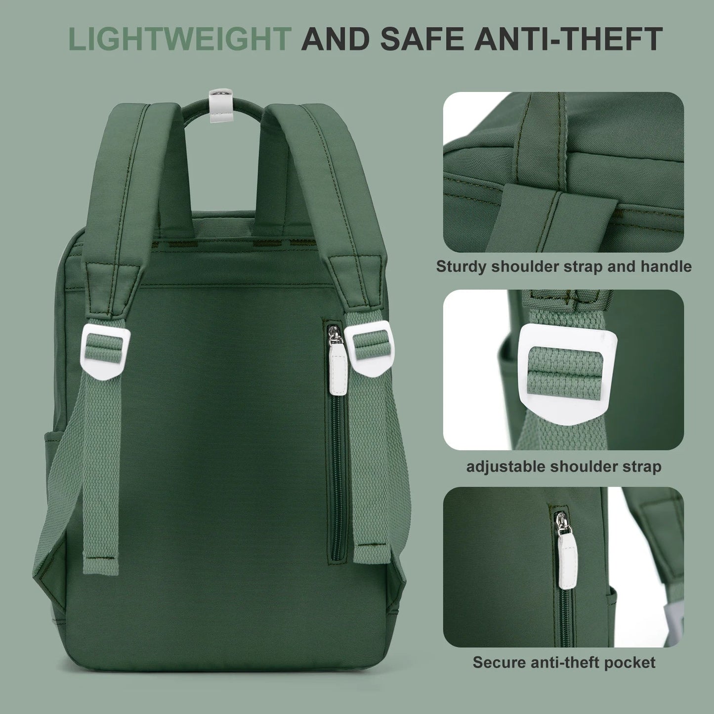 School Nylon Backpack for Teens and Women (Olive)