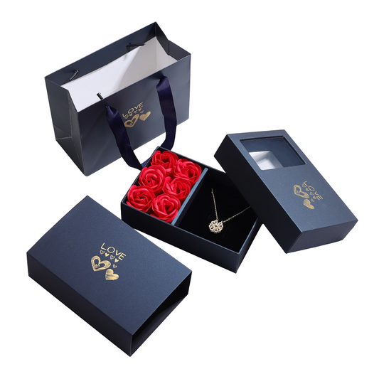 Charming Four-Leaf Clover Heart Necklace in Rose Gift Box