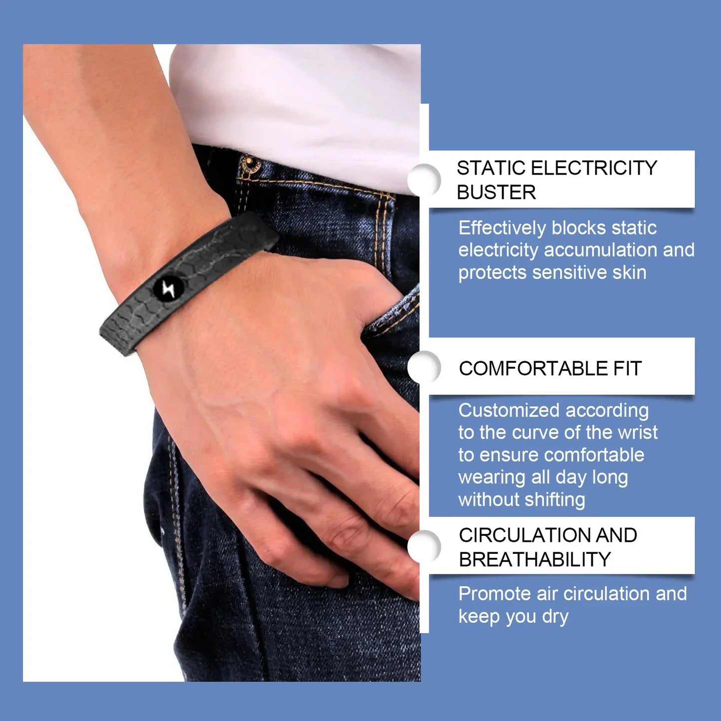 2pcs Energy Therapy Bracelets Circulation Support Black