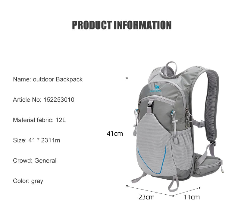 12L Waterproof Mountaineering Backpack Grey