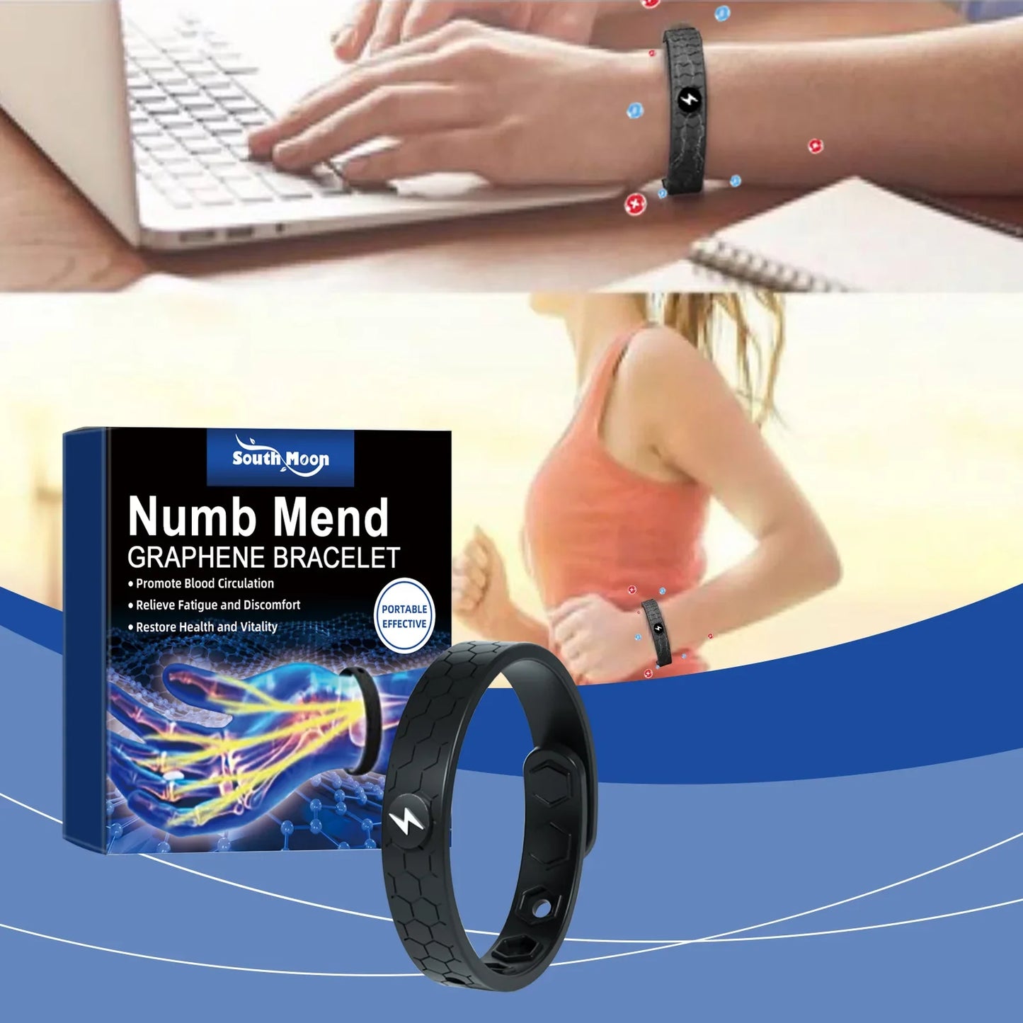 2pcs Energy Therapy Bracelets Circulation Support Black